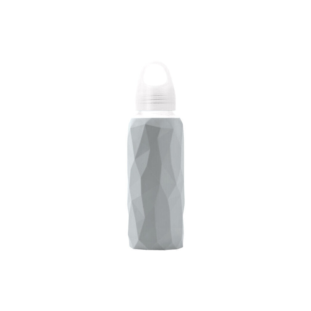 (Gray) 300ml Glass Water Bottle Sports Travel Drinking Cup With Silicone Cover