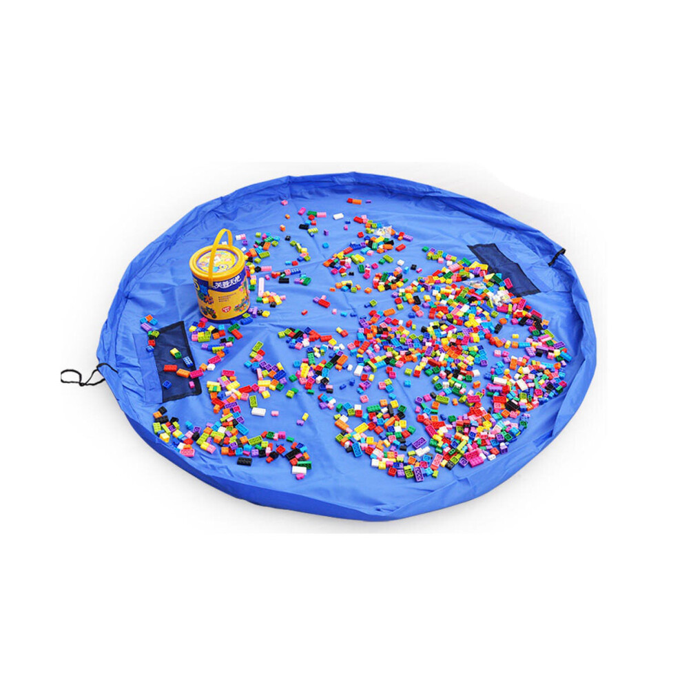 (Blue) 59inch Kid Toys Storage Bag Folding Drawstring Beam Port Finishing Home Organizer Camping Picnic Mat