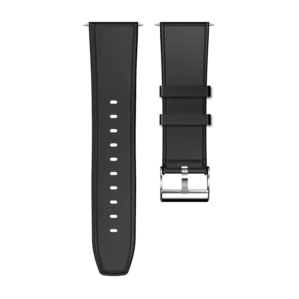 (Black) 24mm Leather Replacement Strap Smart Watch Band