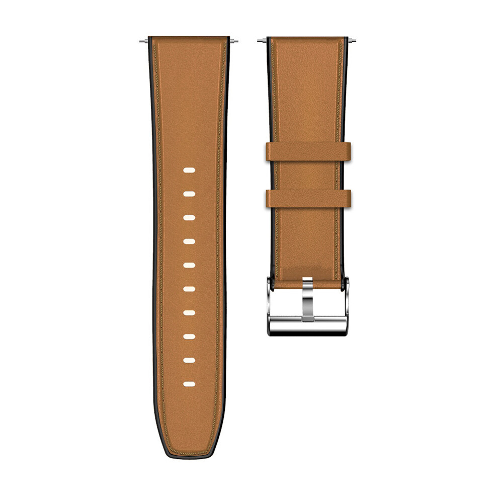 (Brown) 24mm Leather Replacement Strap Smart Watch Band