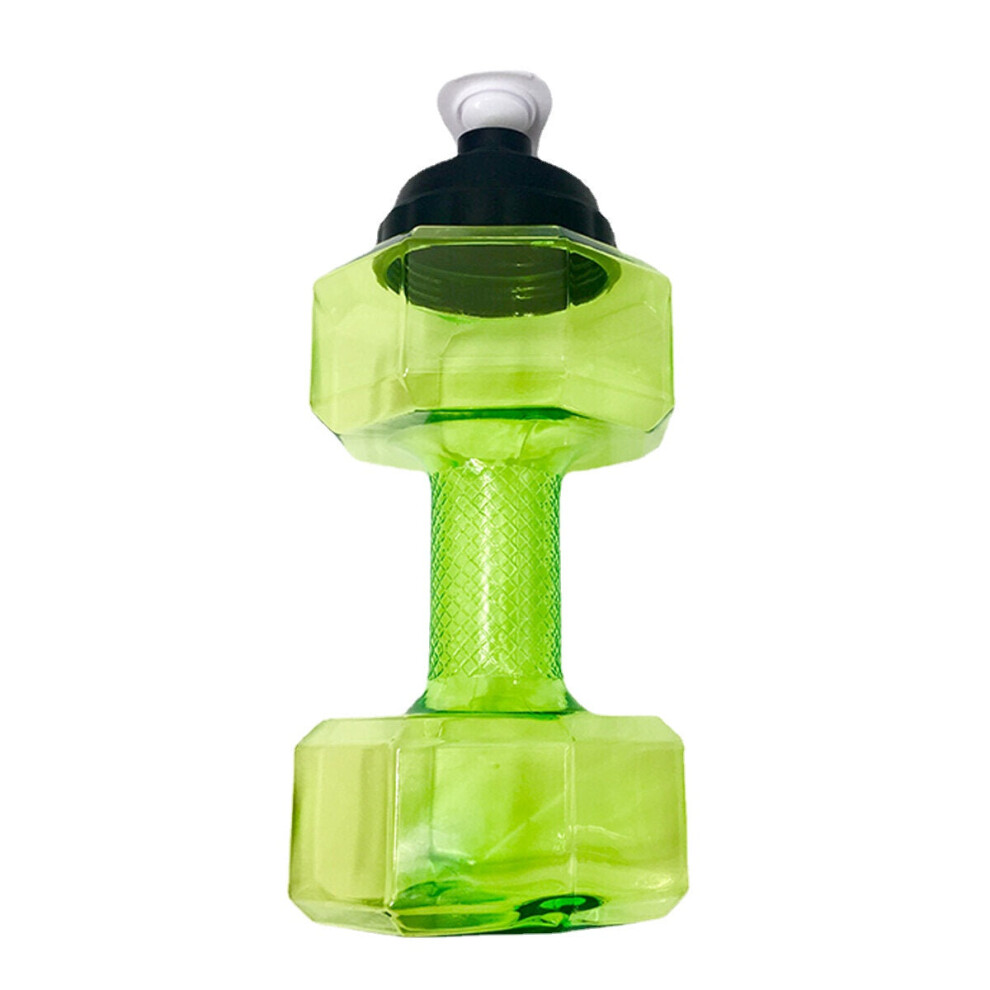 (Green) 2.2L Unisex Sports Water Bottles Leakproof Unbreakable Plastic Bottle Shaker Yoga Fitness Dumbbell Kettle