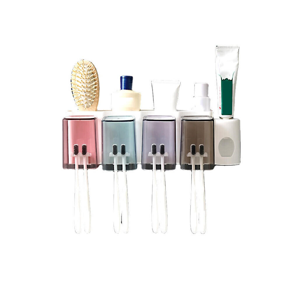 (4 Cups) 2/3/4 Cups Toothbrush Holder Wall Hanging Toothpaste Dispenser Strong Bearing Capacity Toothbrush Holder