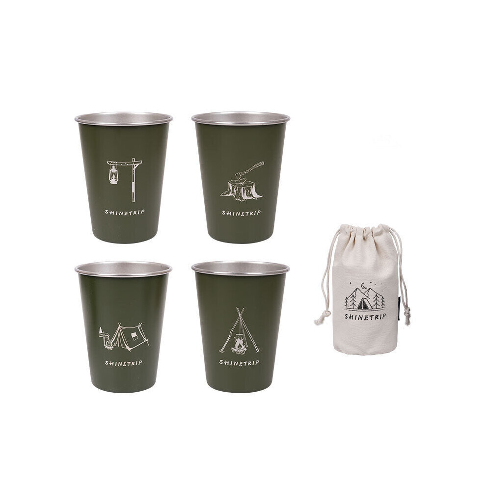 (Green) 4pcs Outdoor Camping Cup Portable Food Grade Stainless Steel Barbecue Juice Coffee Cup Set