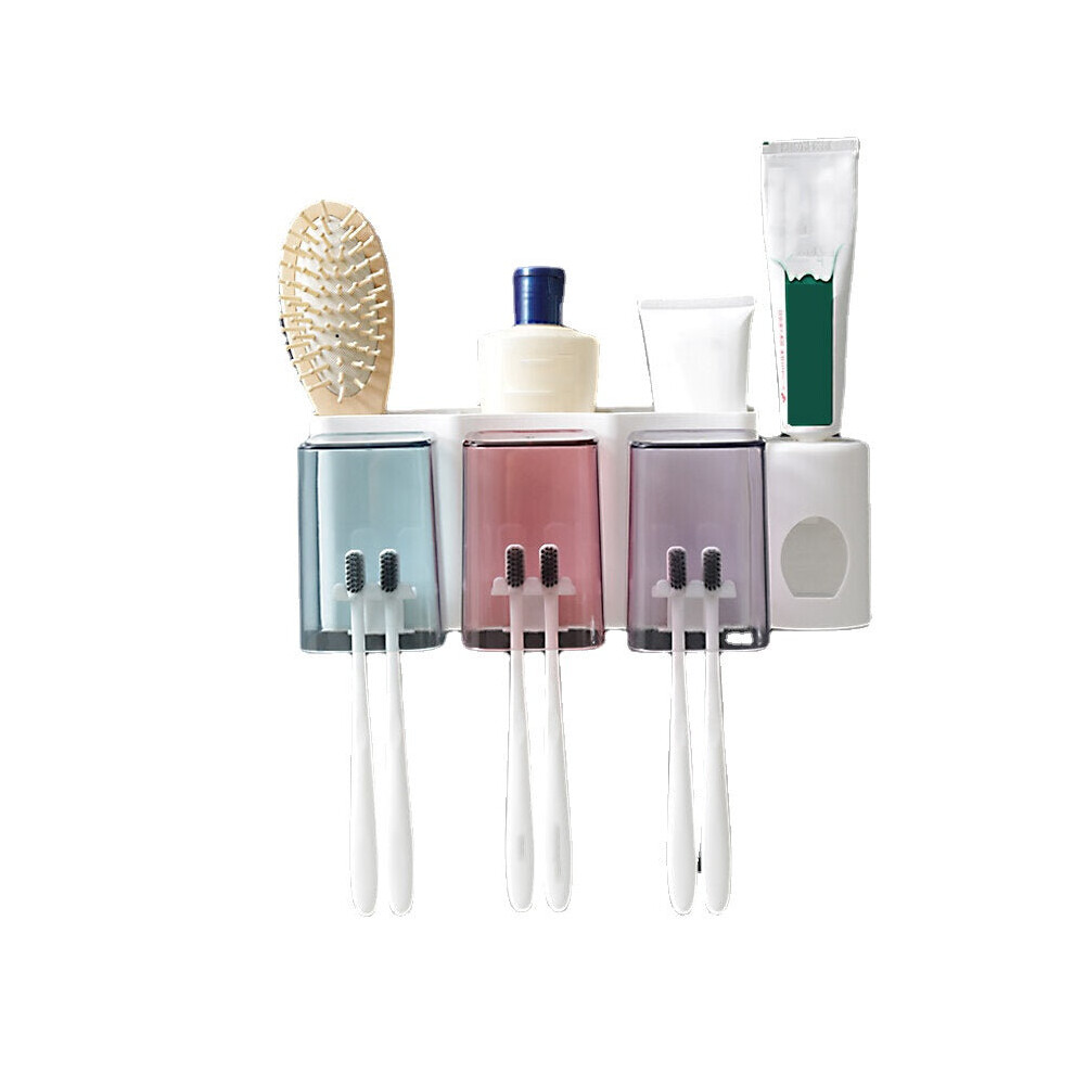 (3 Cups) 2/3/4 Cups Toothbrush Holder Wall Hanging Toothpaste Dispenser Strong Bearing Capacity Toothbrush Holder