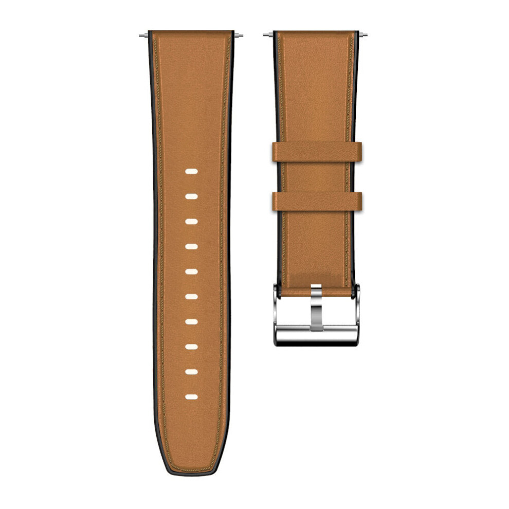 (Brown) 24mm Head Layer Cowhide Silicone Watch Band Strap for Smart Watch