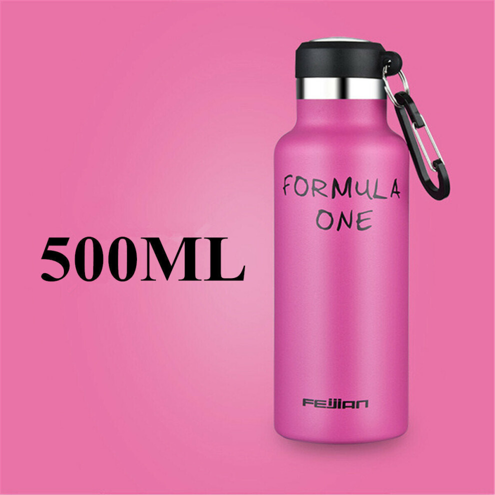 (Red) 500ml Stainless Steel Sport Water Bottle Running Kettle Cycling Hiking Drink Vacuum Cup