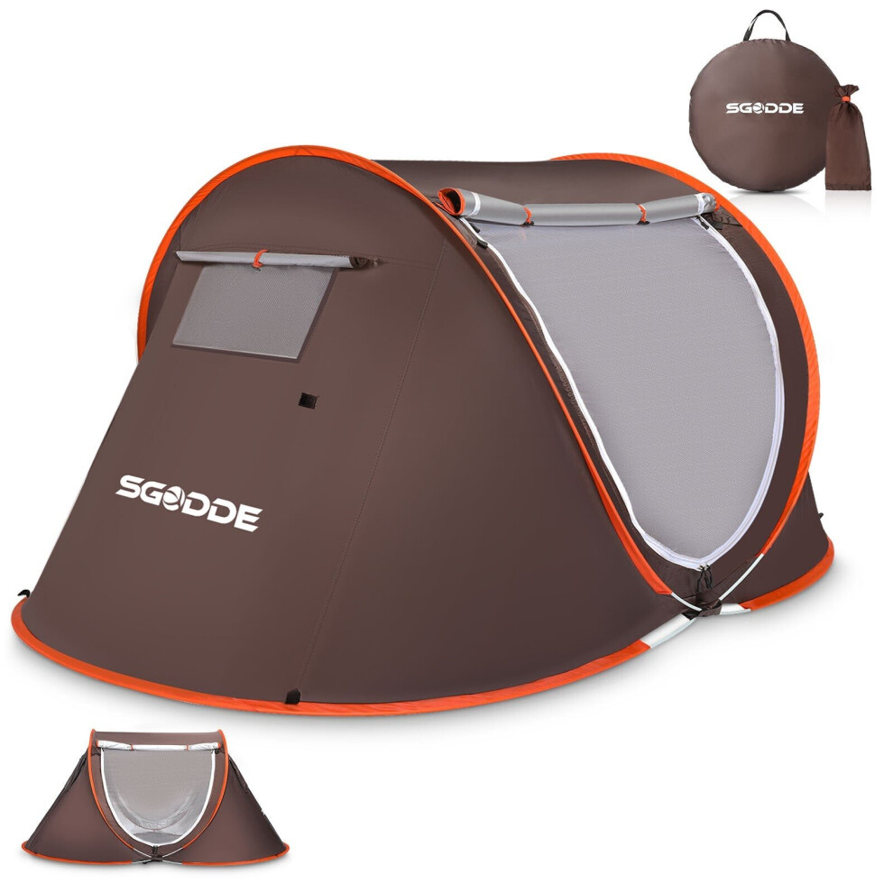 (Brown) 2-3 Person Tent Automatic Camping Tent Anti UV Awning Tent Waterproof Outdoor Sunshelter