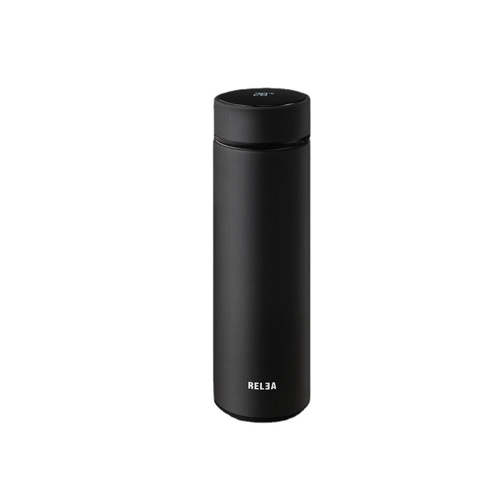 (Black) 500ml Insulated Cup Smart LCD Temperature Display Water Bottle Stainless Steel Vacuum Thermos Camping Travel