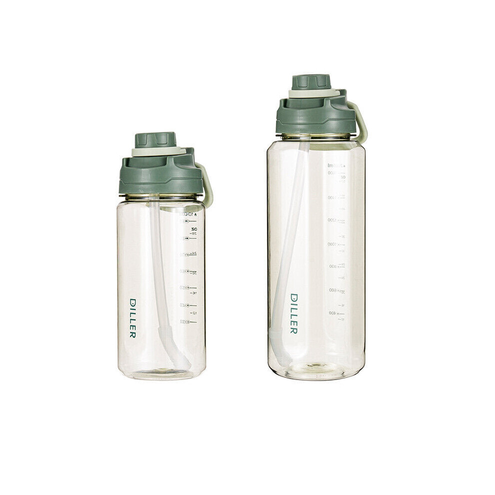 (Green, 1000ml) 2000ml Large Capacity Water Bottles With Detachable Straw Portable Outdoor Sport Cycling Travel Drink Kettle