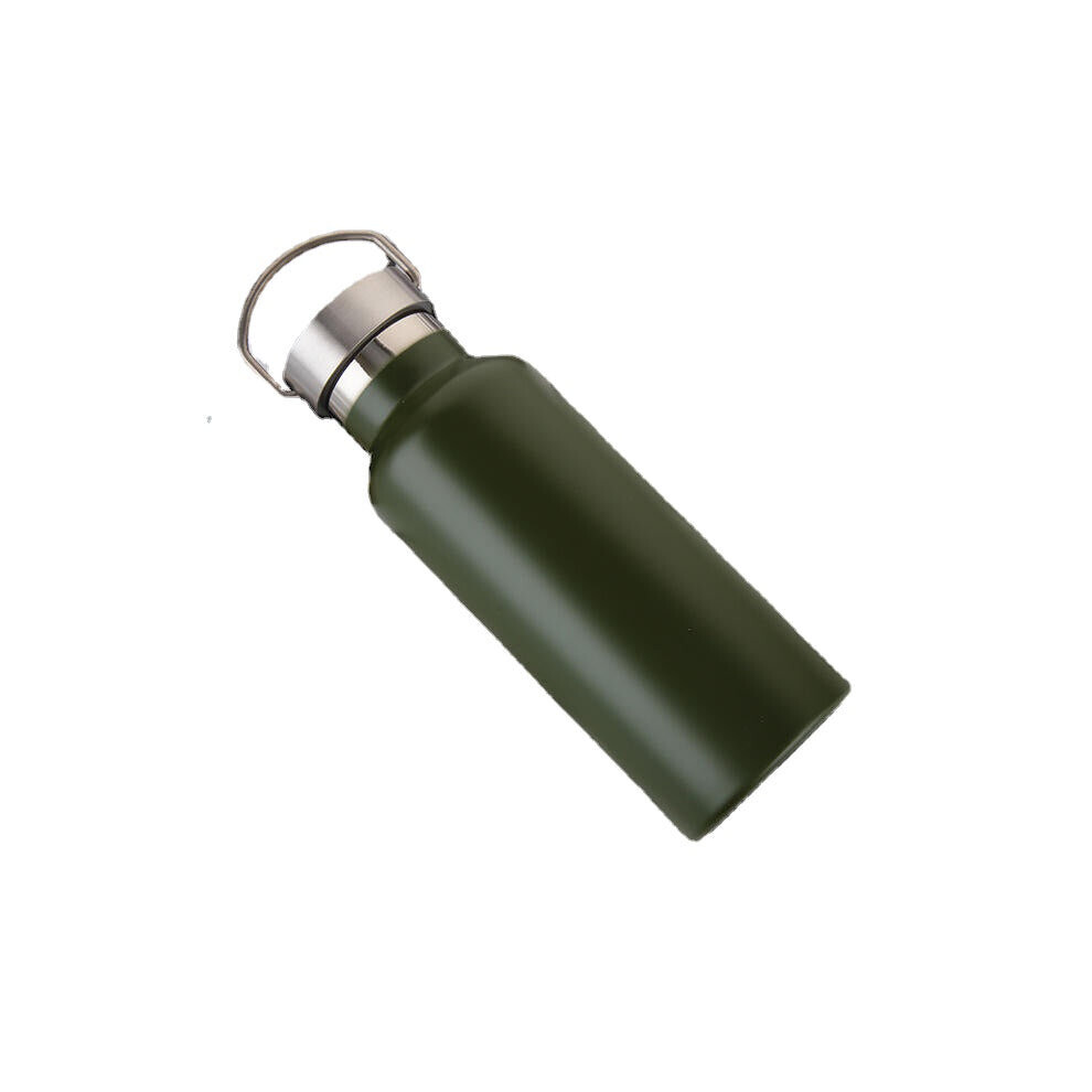 (Green, 500ml) 500ml 600ml 800ml Water Bottle 304 Stainless Steel Wide Mouth Vacuum Cup With Outdoor Carabiner