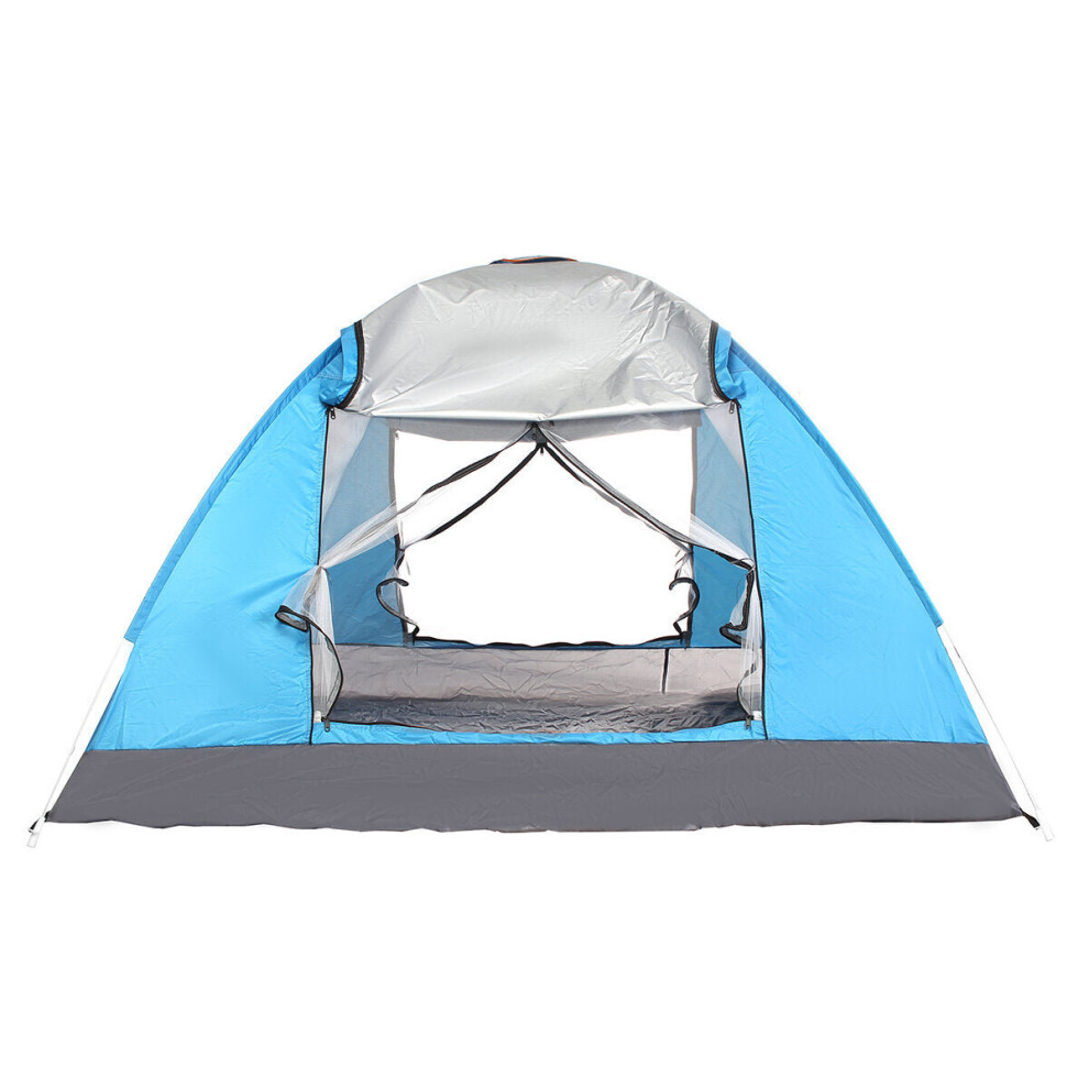 (Blue) 3-4 People Fully Automatic Camping Tent 2 Door Waterproof Windproof UV-Protection Sunshade Canopy Camping Hiking Fishing