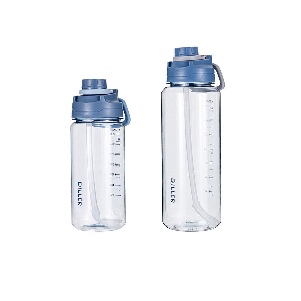 (Blue, 1000ml) 2000ml Large Capacity Water Bottles With Detachable Straw Portable Outdoor Sport Cycling Travel Drink Kettle