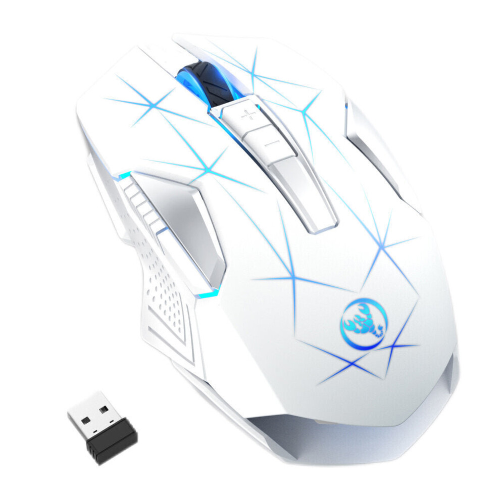 (White) 2.4G Wireless Gaming Mouse 7 Buttons Adjustable 1000-2400DPI LED Breathing Light Rechargeable Mouse