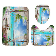 (Pattern 1) 1/3Pcs Shower Curtain Set Bay Printing Toilet Cover Mat Bathroom Non-Slip Mat