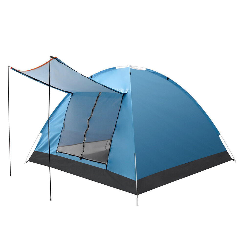 (Blue) 3-4 Person Double Layer Camping Tent With Double Door Outdoor Waterproof Awning Tent 125x200x200cm for Fishing Camping Party