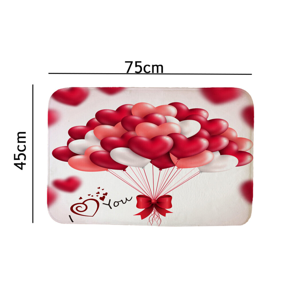 (C) 180x180CM Red Balloon Waterproof Shower Curtain 3-in-1 Anti-slip Odorless Dustproof Bath Mat Kit