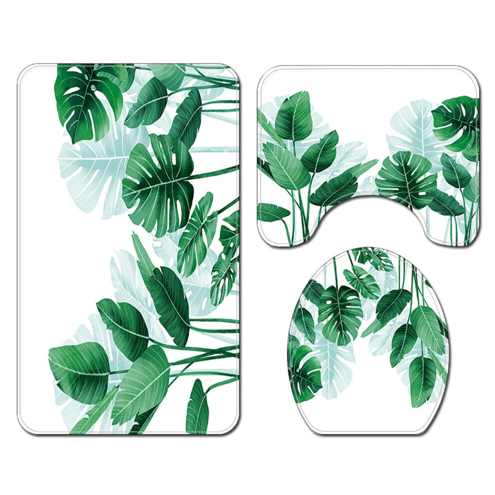 (B) 180x180cm Plantain Turtle Leaf Waterproof Shower Curtain 3/4PCS Bathroom Odorless Non-toxic Mat Kit