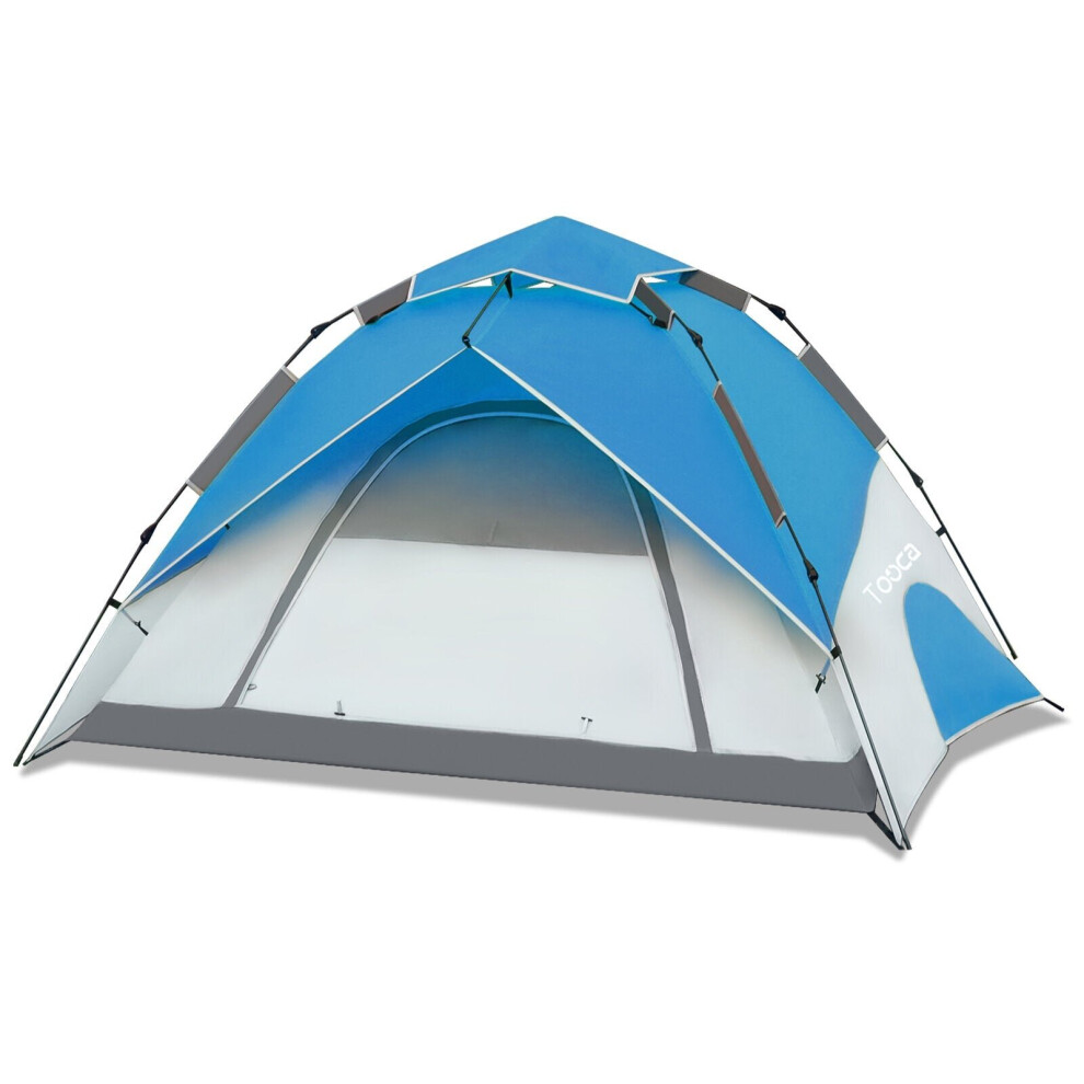 (Blue) 4 Person Camping Tent Instant Set Up Automatic Dome Tent Waterproof Windproof Outdoor Camping Sun Protection Shelters