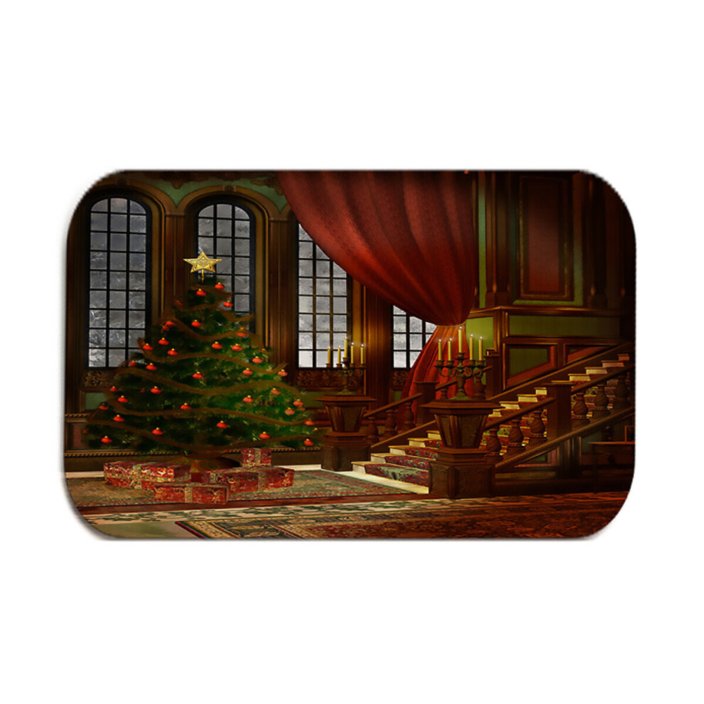 (A) 3D Bathroom Sets Christmas Trees Fireplace Shower Curtain Bath Mats Toilet Rugs Anti-Slip Carpet Festival Decor