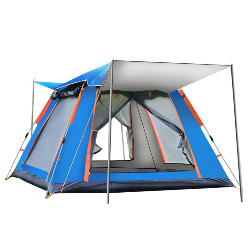 (Blue) 6-7 People Fully Automatic Tent Silver Glue Outdoor Camping Family Picnic Travel Tent