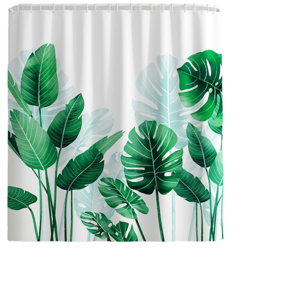 (A) 180x180cm Plantain Turtle Leaf Waterproof Shower Curtain 3/4PCS Bathroom Odorless Non-toxic Mat Kit