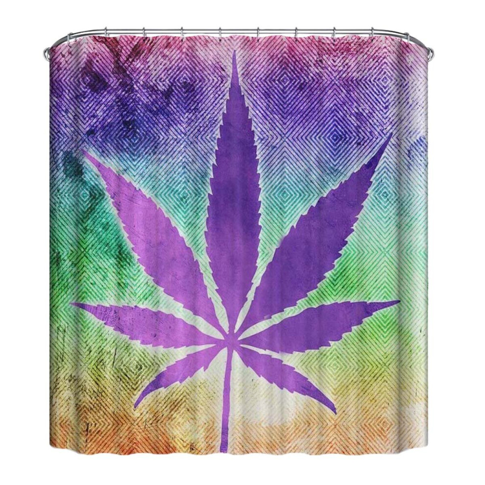 (A) 180x180CM Hemp Leaf Printing Waterproof Shower Curtain Anti-rust Moisture-proof Bath Math Set