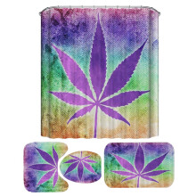 (C) 180x180CM Hemp Leaf Printing Waterproof Shower Curtain Anti-rust Moisture-proof Bath Math Set