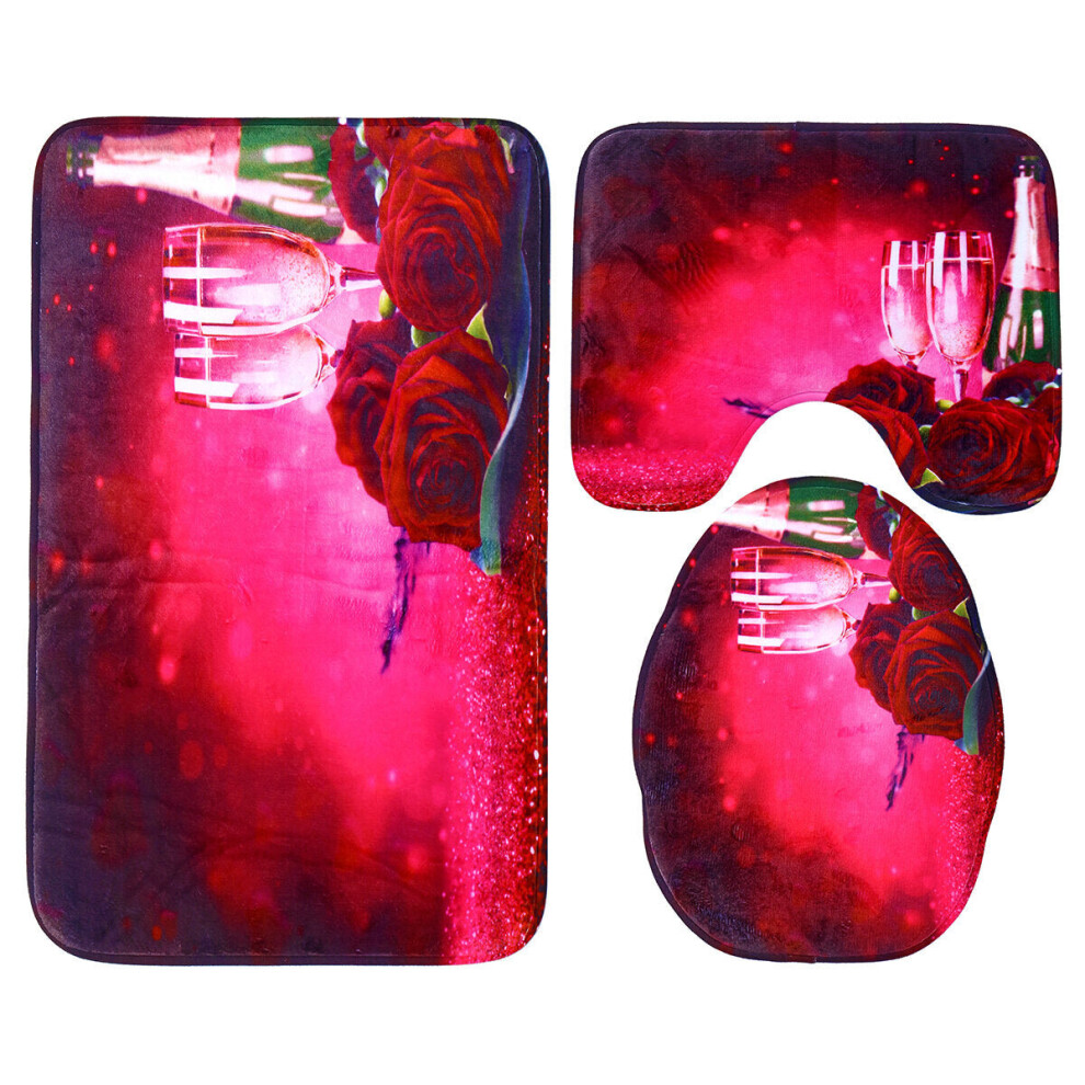 (B) 180x180CM Romatic Rose Waterprood Shower Curtain Polyester Moisture-proof Bath Mat