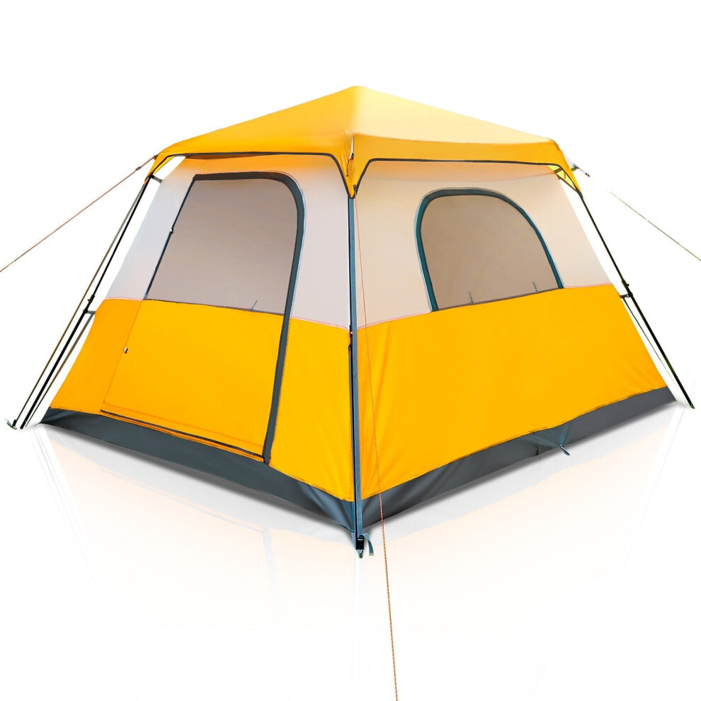 (Yellow) 6 Person Camping Tents with Top Rainfly Set Up Automatic Tent for Outdoor Camping Backpacking Hiking