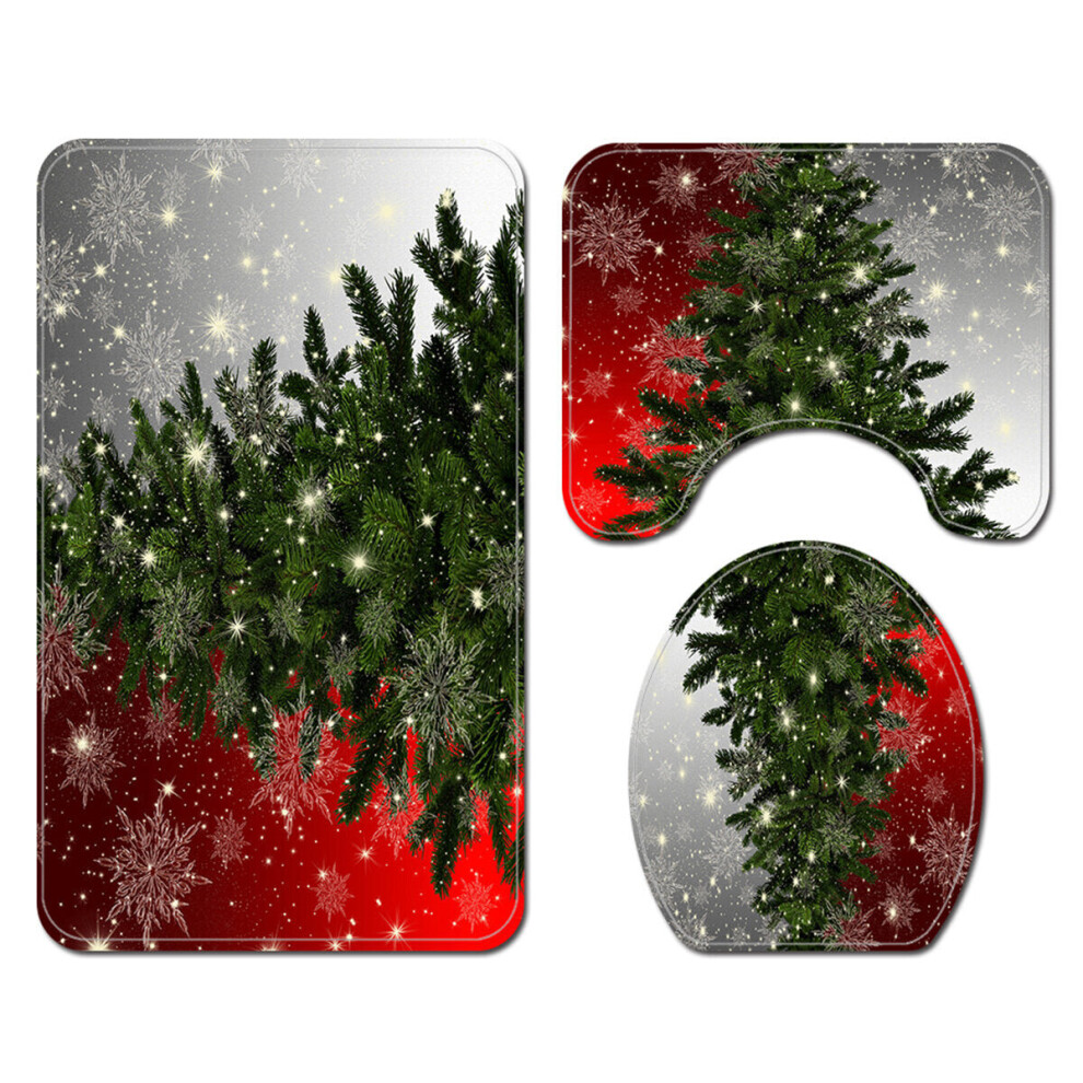 (C) 180x180CM Christmas Tree Shower Curtain Set Non-Slip Rugs Toilet Lid Cover Bath Mat Bathroom Decor Set