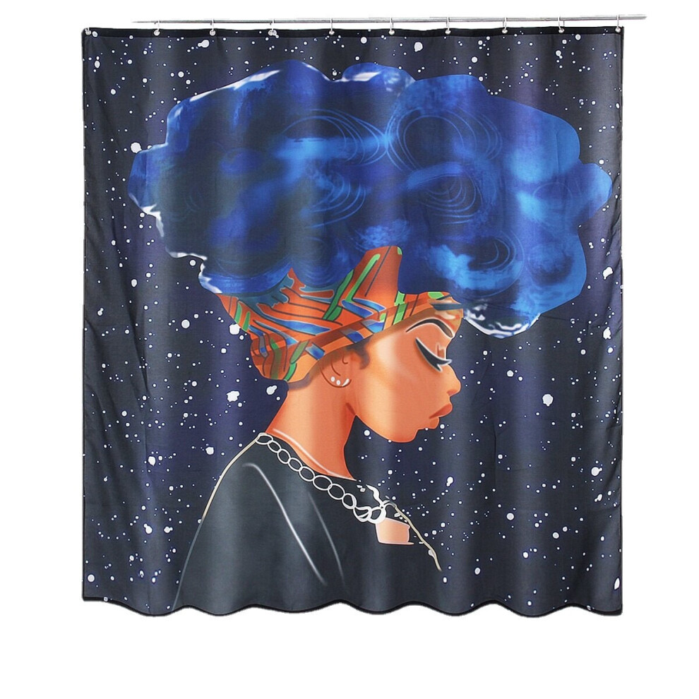 (A) 180x180CM African Afro Woman Waterproof Shower Curtain Anti-slip Bath Floor Mat