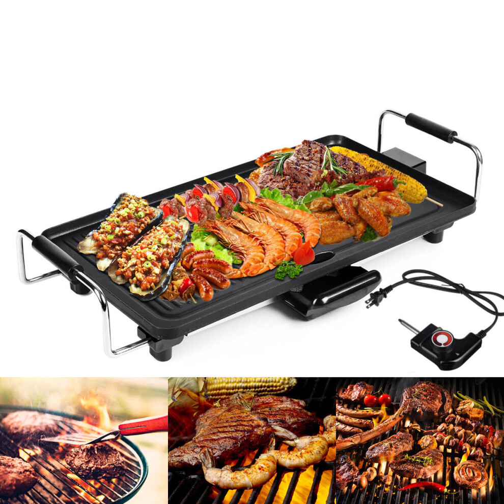 (US Plug) 1200W Non-Stick Smokeless BBQ Grill Pan Electric Barbeque Stove Outdoor Camping Picnic EU US Plug
