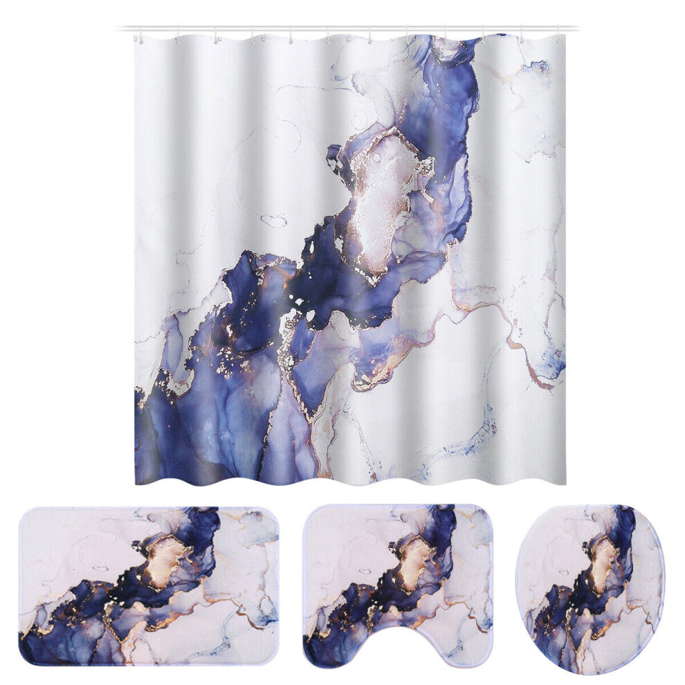 (3) 180x180CM Polyester Shower Curtain Set Waterproof Anti-slip Dustprood Fannel Bath Mat Set