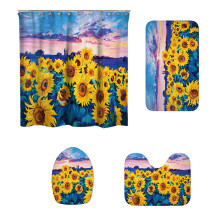 (Type C) 1/3/4Pcs Waterproof and Mildew Proof Shower Curtain Bathroom Toilet Rug Mat Set