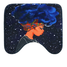 (C) 180x180CM African Afro Woman Waterproof Shower Curtain Anti-slip Bath Floor Mat