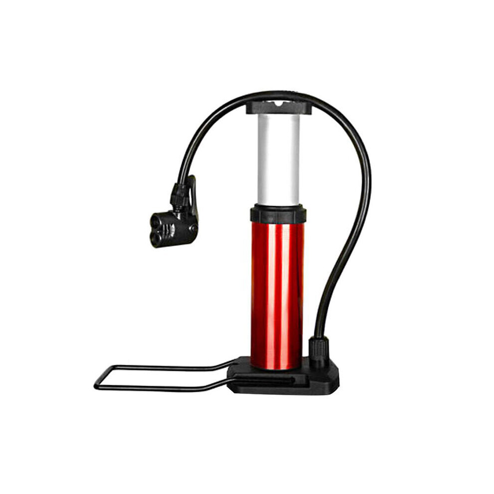 (Red) 120PSI Cycling Bicycle Foot Activated Pump Aluminum Alloy Mini Mountain Road Bike Pump