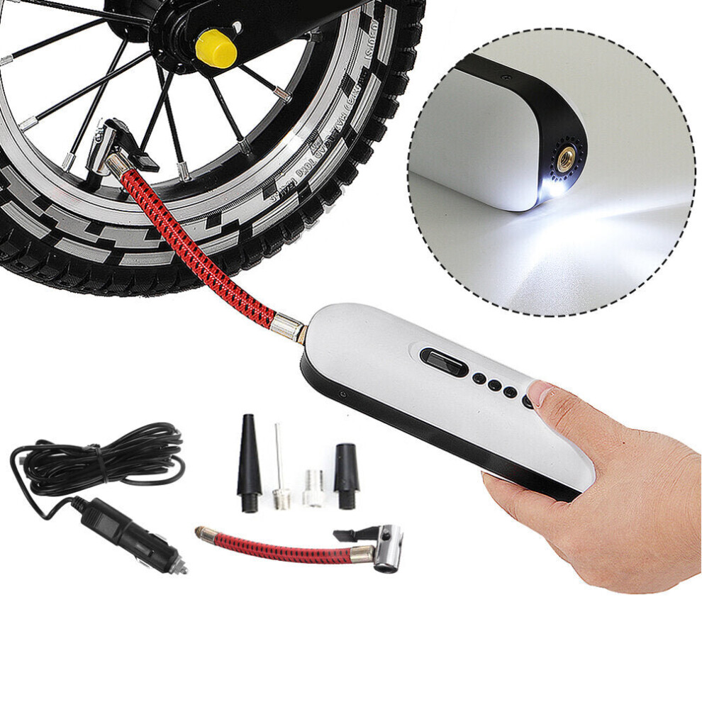 2-in-1 120 PSI 12V Bike Pump SB Charging Electric Air Pump Camping Light Cycling Portable Basketball Football Pump Tools with 4 Nozzle