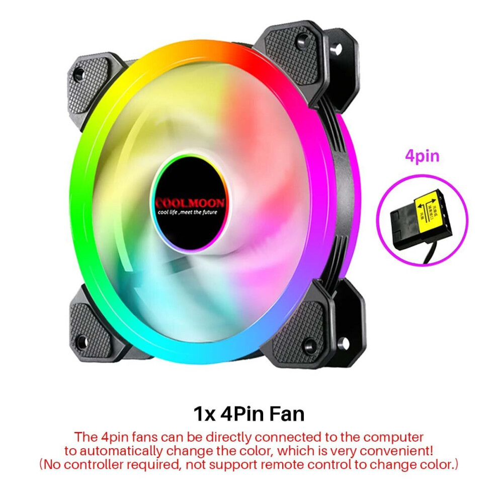 (1x 4PIN Fan) 120mm Computer PC Cooler Cooling Fan RGB LED Multicolor-mode Quiet Chassis Fan With Controller