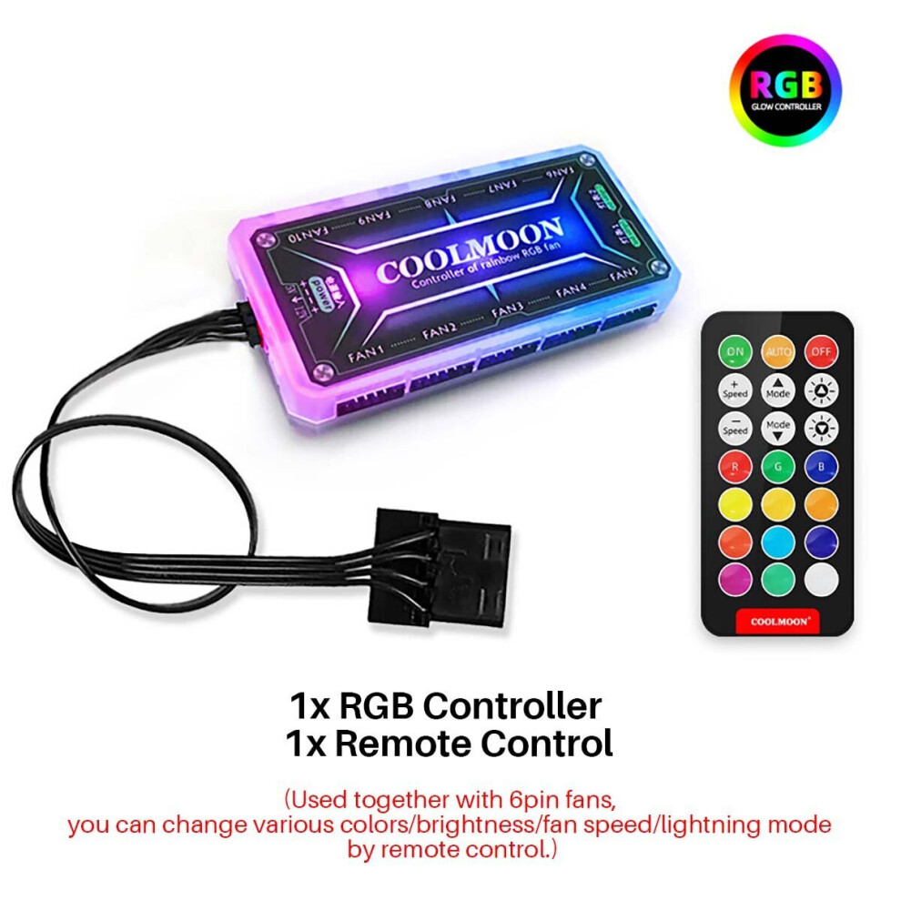 (1x RGB Controller + 1x Remote Control) 120mm Computer PC Cooler Cooling Fan RGB LED Multicolor-mode Quiet Chassis Fan With Controller