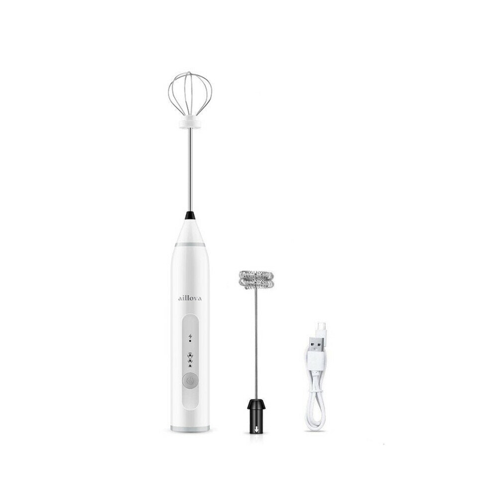 (White) 3 Speeds Hand Mixer Egg Beater Coffee Milk Drink Whisk Frother Stirrer USB Rechargeable Handheld Food Blender Tool