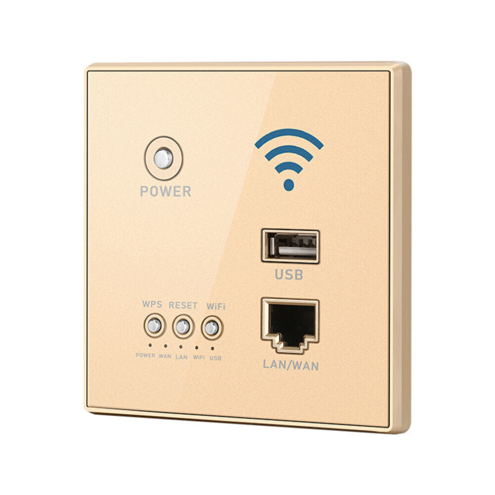 (Gold) 1200M 5G Wireless WIFI Wall Embedded Router 86 Wireless Dual Band Route WiFi Repeater Extender USB Charging Socket for Home Hotel Use