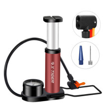 (Red, With barometer model) 120PSI Bike Pump Mini Portable Bicycle AV FV General Foot Pump with Pressure Gauge Accessories for Ball Car Motorcycles