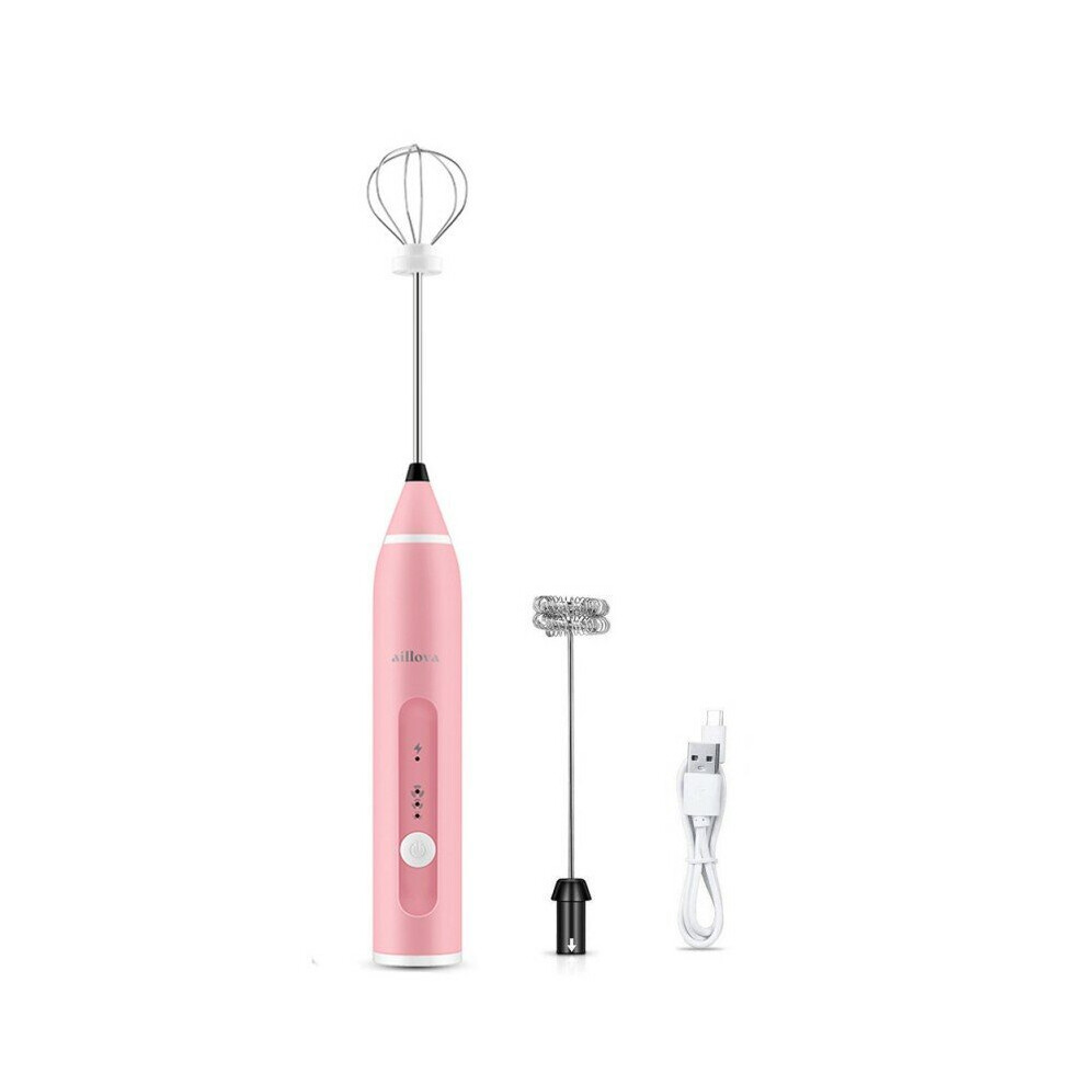 (Pink) 3 Speeds Hand Mixer Egg Beater Coffee Milk Drink Whisk Frother Stirrer USB Rechargeable Handheld Food Blender Tool