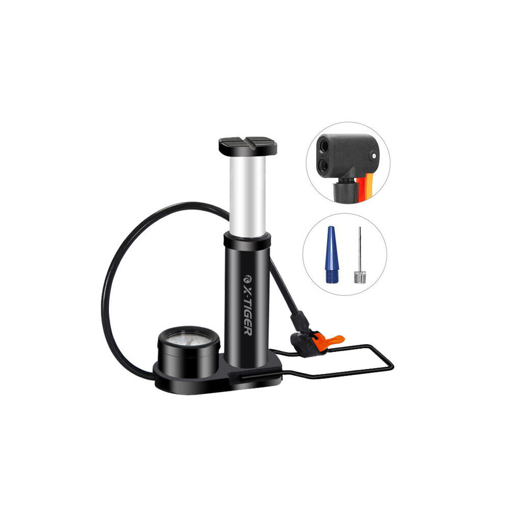 (Black, With barometer model) 120PSI Bike Pump Mini Portable Bicycle AV FV General Foot Pump with Pressure Gauge Accessories for Ball Car Motorcycles
