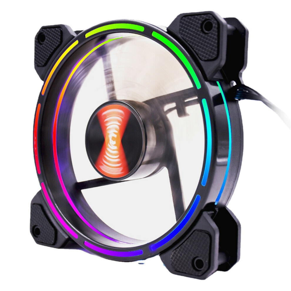 (220V EU Plug) 12cm 1 Fan Colourful RGB LED Ring PC 12cm Case Cooling Fan and Controller LED Light Bar