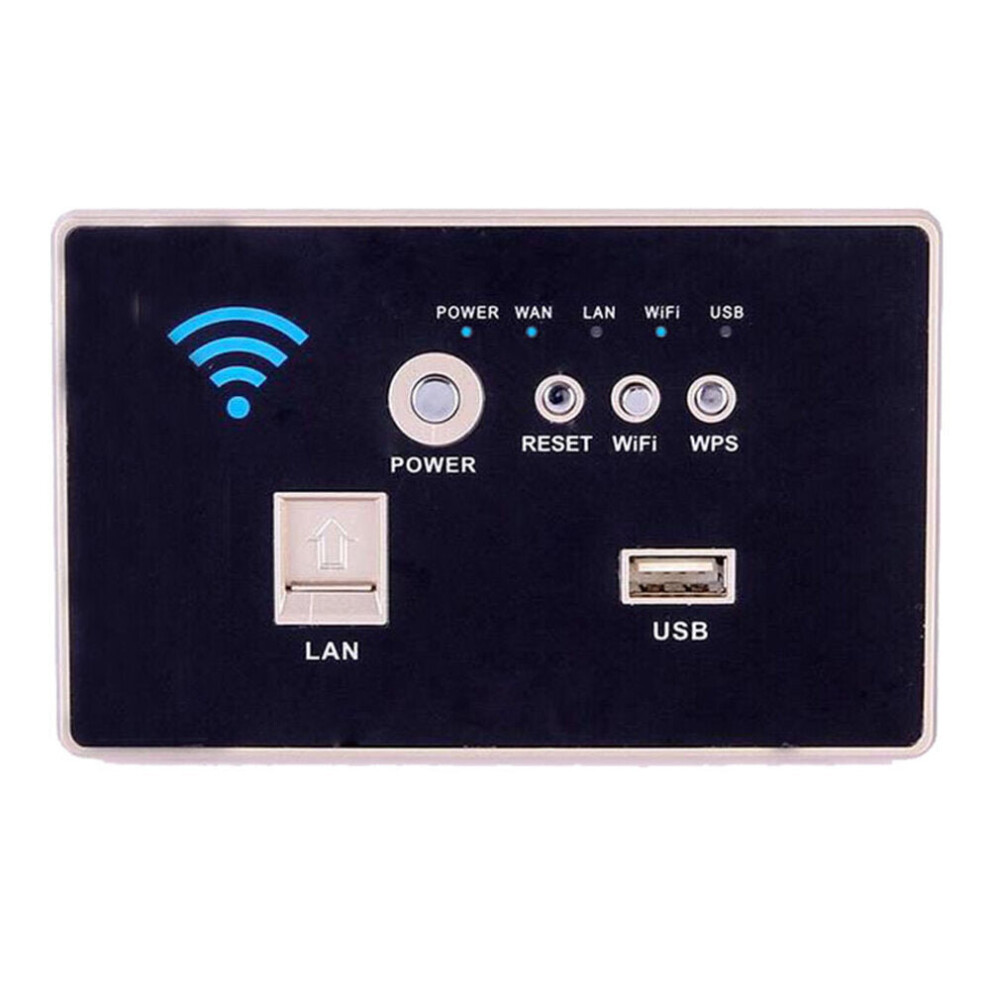 (Black) 300Mbps 118-Type Wall Embedded Router Wireless AP Panel Router WPS WiFi Repeater Extender 1500mA USB Charge Socket