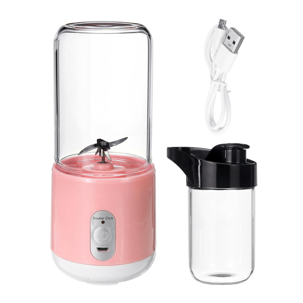 (Pink) 260ml USB Rechargeable Portable Electric Juice Cup Juice Blender Fruit Mixer Six Blade Mixing Machine Smoothies Baby Food Blender Extractor Wit