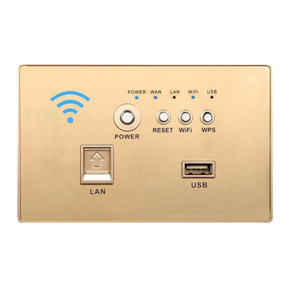 (Gold) 300Mbps 118-Type Wall Embedded Router Wireless AP Panel Router WPS WiFi Repeater Extender 1500mA USB Charge Socket