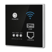 (Black) 300M Wireless WIFI Wall Embedded Router WiFi Repeater Extender USB Charging Socket for Home Use