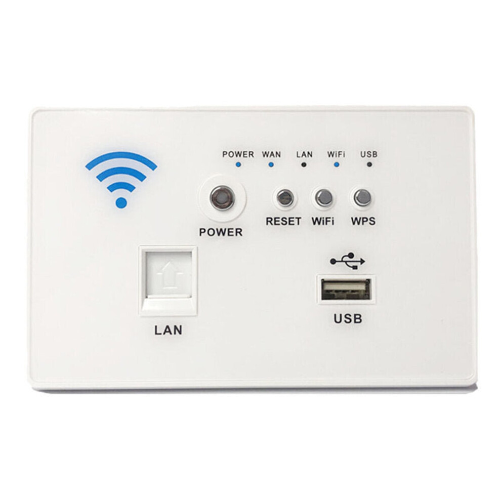 (White) 300Mbps 118-Type Wall Embedded Router Wireless AP Panel Router WPS WiFi Repeater Extender 1500mA USB Charge Socket